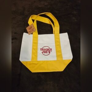 Limited Edition Trader Joe's Mini Embroidered Holiday Tote Bag In Red/Yellow